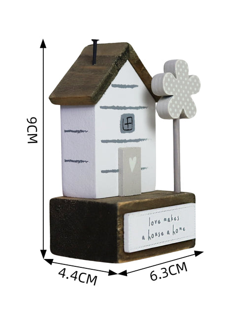 Charming rustic wooden miniature house model, designed in a country style. Love Makes a House a Home. This small and elegant home decor piece is perfect for adding a touch of countryside charm to any tabletop or shelf. 2

