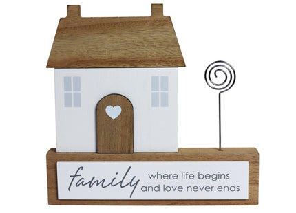 Charming rustic wooden miniature house model with love, designed in a country style. Family - Where Life Begins and Love Never Ends. This small and elegant home decor piece is perfect for adding a touch of countryside charm to any tabletop or shelf. 1
