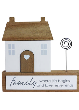 Charming rustic wooden miniature house model with love, designed in a country style. Family - Where Life Begins and Love Never Ends. This small and elegant home decor piece is perfect for adding a touch of countryside charm to any tabletop or shelf. 1
