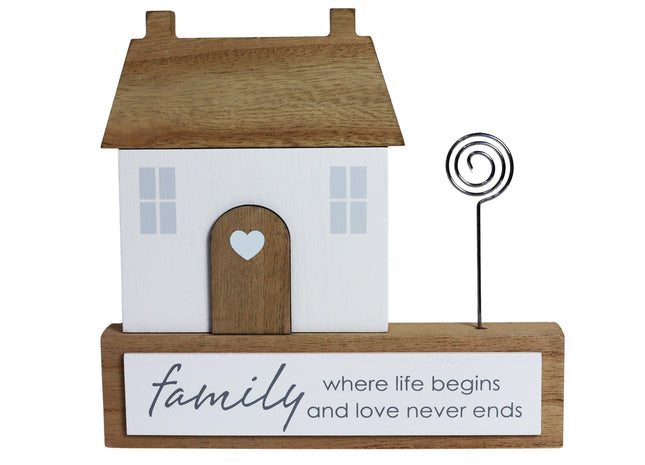 Charming rustic wooden miniature house model with love, designed in a country style. Family - Where Life Begins and Love Never Ends. This small and elegant home decor piece is perfect for adding a touch of countryside charm to any tabletop or shelf. 1
