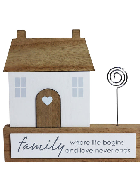 Charming rustic wooden miniature house model with love, designed in a country style. Family - Where Life Begins and Love Never Ends. This small and elegant home decor piece is perfect for adding a touch of countryside charm to any tabletop or shelf. 1

