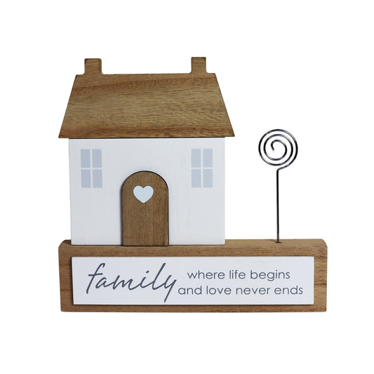 Charming rustic wooden miniature house model with love, designed in a country style. Family - Where Life Begins and Love Never Ends. This small and elegant home decor piece is perfect for adding a touch of countryside charm to any tabletop or shelf. 1
