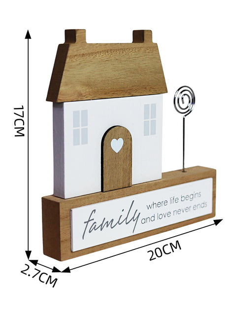 Charming rustic wooden miniature house model with love, designed in a country style. Family - Where Life Begins and Love Never Ends. This small and elegant home decor piece is perfect for adding a touch of countryside charm to any tabletop or shelf. 2
