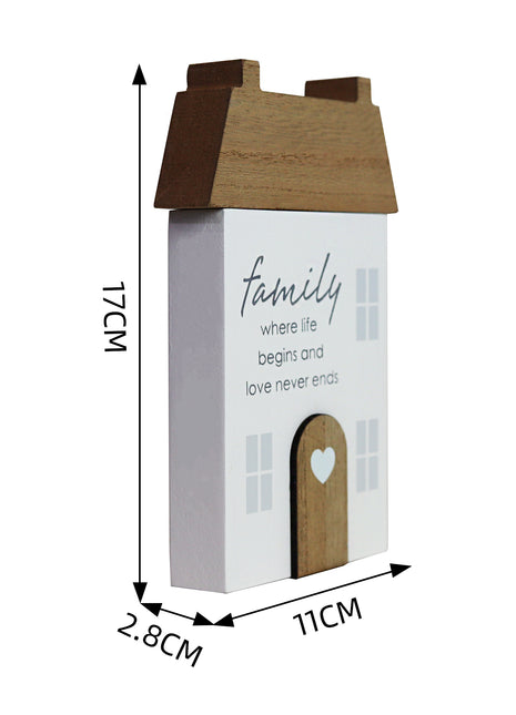 Charming rustic wooden miniature house model, designed in a country style. Family where life begins and love never ends. This small and elegant home decor piece is perfect for adding a touch of countryside charm to any tabletop or shelf. 2
