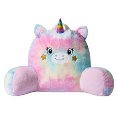 Adorable unicorn-shaped reading pillow with rainbow colors, offering back support and a comfortable resting spot for your arms. Perfect as a bed rest pillow, back support pillow, or backrest cushion, ideal for reading, lounging, and relaxing in style. 1