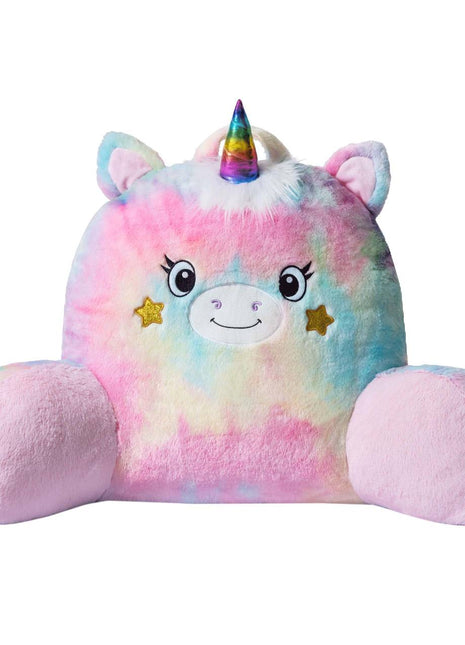 Adorable unicorn-shaped reading pillow with rainbow colors, offering back support and a comfortable resting spot for your arms. Perfect as a bed rest pillow, back support pillow, or backrest cushion, ideal for reading, lounging, and relaxing in style. 1