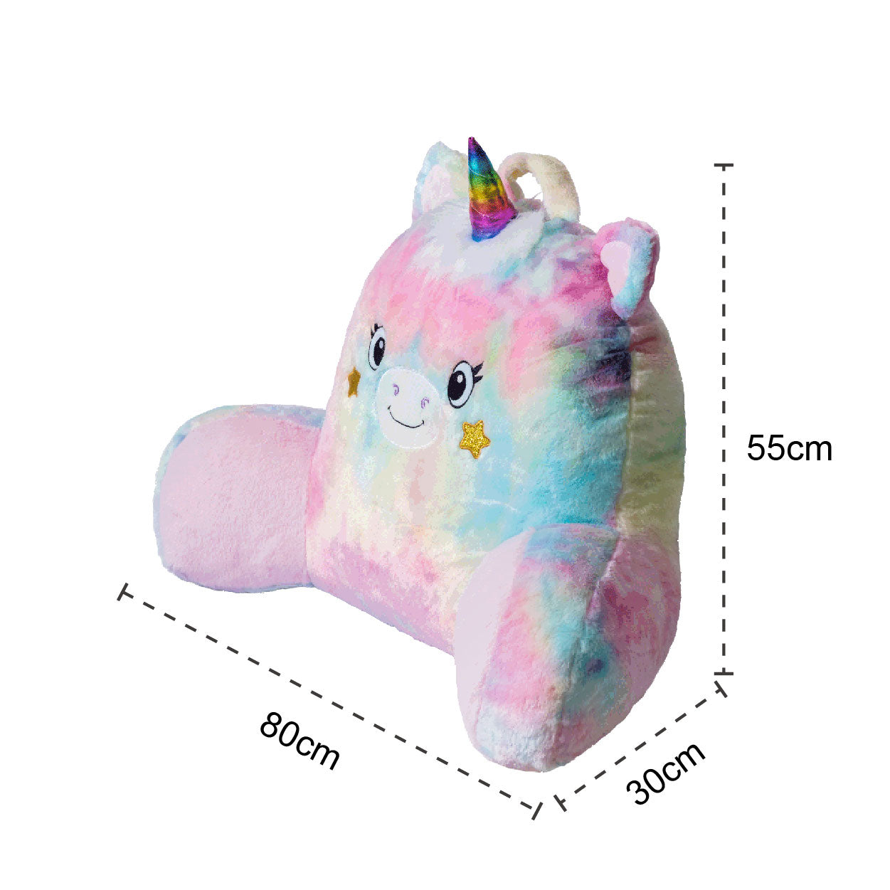 Adorable unicorn-shaped reading pillow with rainbow colors, offering back support and a comfortable resting spot for your arms. Perfect as a bed rest pillow, back support pillow, or backrest cushion, ideal for reading, lounging, and relaxing in style. 2