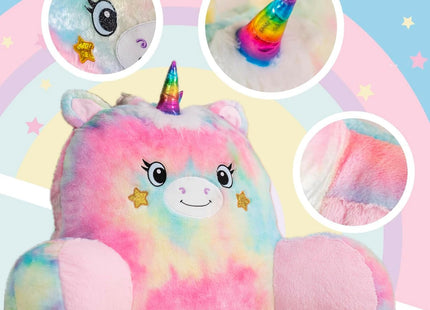 Adorable unicorn-shaped reading pillow with rainbow colors, offering back support and a comfortable resting spot for your arms. Perfect as a bed rest pillow, back support pillow, or backrest cushion, ideal for reading, lounging, and relaxing in style. 3
