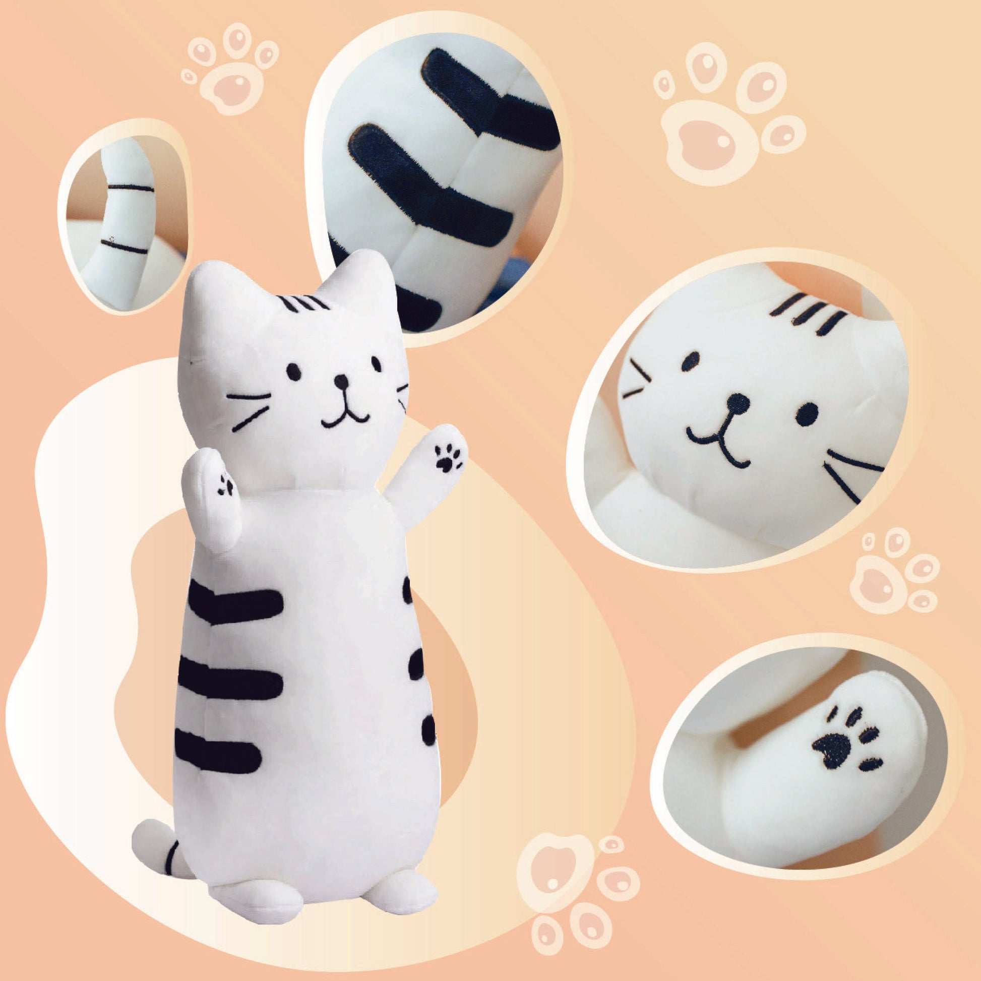 Adorable white cat plush toy shaped like a cute kitten, soft and squishy, perfect as a stuffed animal or pillow for kids. Great gift idea for cat lovers and fans of squishmallow-style plushies 3