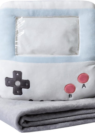Adorable white game console-shaped plush toy with a soft blanket inside and a hand-warmer feature in its belly. This multi-functional stuffed animal offers comfort and warmth, making it a perfect squishmallow-style throw pillow or plushie for cozy relaxation. 1
