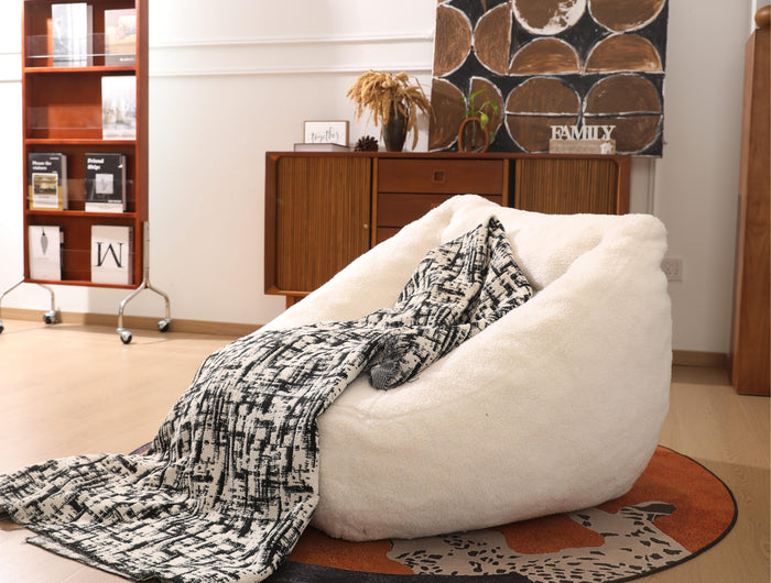 Modern white Sherpa single sofa chair with premium sponge filling, offering ultimate comfort. Perfect as a single sofa bed, lounge chair, floor sofa, or lazy sofa, ideal for stylish living spaces and relaxation. 7