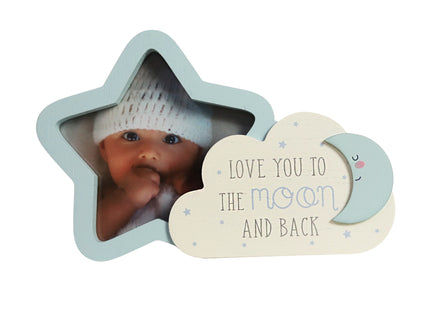 Charming wooden baby photo frame, cloud shaped picture frame featuring moon, and star decorations. A cute and versatile home decor piece, perfect for baby rooms or nurseries, and makes a thoughtful gift for new parents. 1
