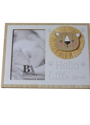 Wooden baby photo frame featuring a charming cartoon cat design, hello little one, perfect as a decorative home ornament and keepsake, ideal for showcasing precious baby memories. 1
