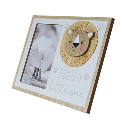 Wooden baby photo frame featuring a charming cartoon cat design, hello little one, perfect as a decorative home ornament and keepsake, ideal for showcasing precious baby memories. 2
