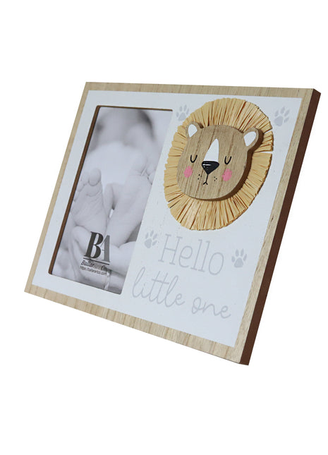 Wooden baby photo frame featuring a charming cartoon cat design, hello little one, perfect as a decorative home ornament and keepsake, ideal for showcasing precious baby memories. 2
