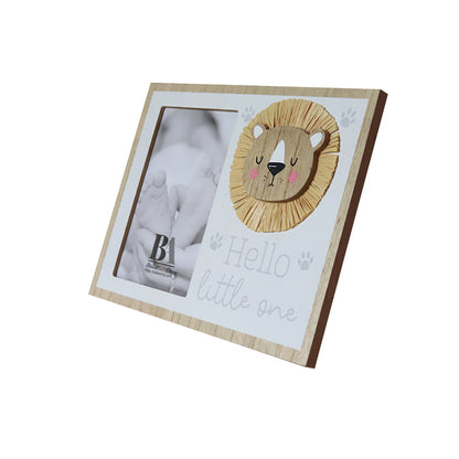 Wooden baby photo frame featuring a charming cartoon cat design, hello little one, perfect as a decorative home ornament and keepsake, ideal for showcasing precious baby memories. 2
