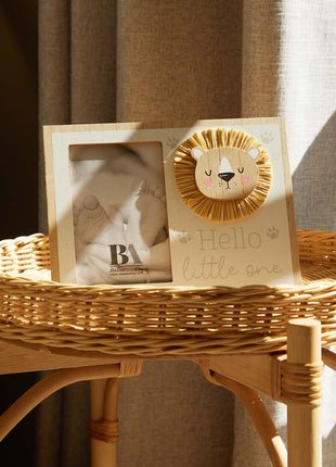 Wooden baby photo frame featuring a charming cartoon cat design, hello little one, perfect as a decorative home ornament and keepsake, ideal for showcasing precious baby memories. 3
