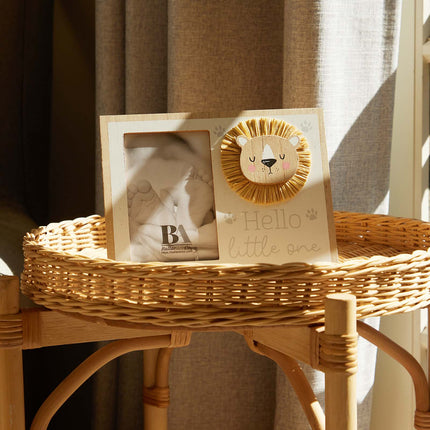 Wooden baby photo frame featuring a charming cartoon cat design, hello little one, perfect as a decorative home ornament and keepsake, ideal for showcasing precious baby memories. 3

