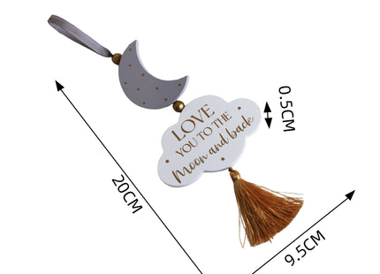 Beautiful wooden cloud-shaped hanging decor, room decor, ornament featuring star and moon accents with the heartfelt phrase 'Love You to the Moon and Back.' Perfect for nursery rooms, kids' spaces, or as a thoughtful gift for loved ones. 1

