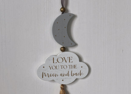 Beautiful wooden cloud-shaped hanging decor, room decor, ornament featuring star and moon accents with the heartfelt phrase 'Love You to the Moon and Back.' Perfect for nursery rooms, kids' spaces, or as a thoughtful gift for loved ones. 2
