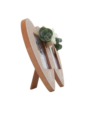 Wooden double photo frame featuring two interlocking hearts, each holding a photo, and adorned with a white flower. A perfect romantic gift for couples, weddings, or anniversaries, symbolizing love and togetherness. 5

