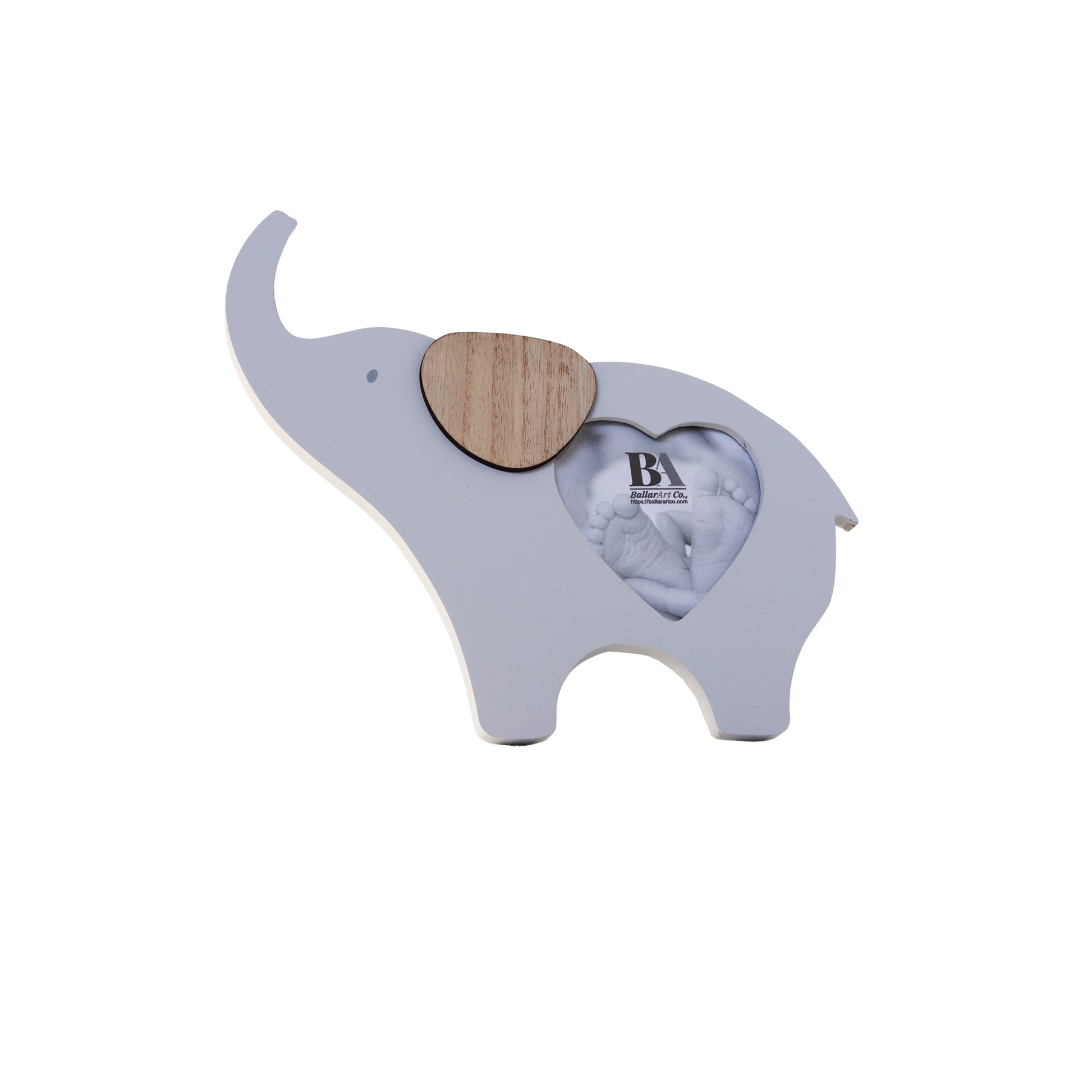 Wooden elephant-shaped baby photo frame with a photo slot in the belly, crafted as a charming home decor piece and keepsake, perfect for displaying baby pictures and enhancing nursery or home spaces. 1
