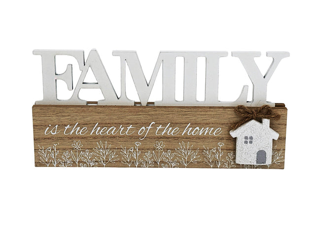 Square wooden decorative piece featuring the word "Family" and a mini house design, crafted with exquisite details, perfect for home decoration or as a thoughtful gift. 1
