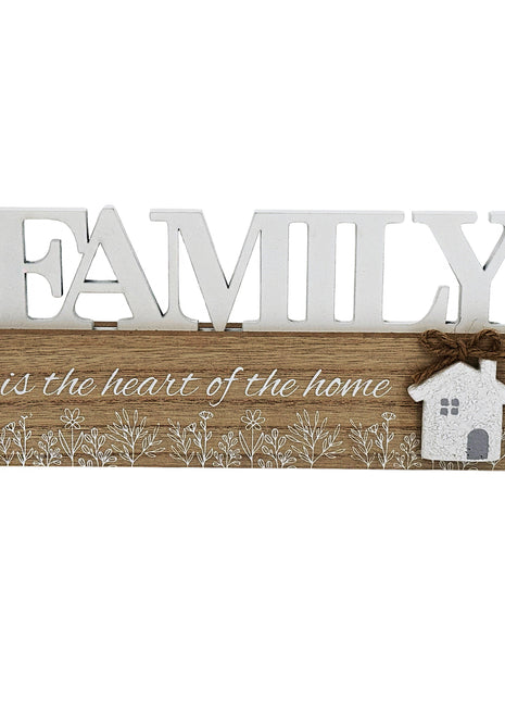 Square wooden decorative piece featuring the word "Family" and a mini house design, crafted with exquisite details, perfect for home decoration or as a thoughtful gift. 1
