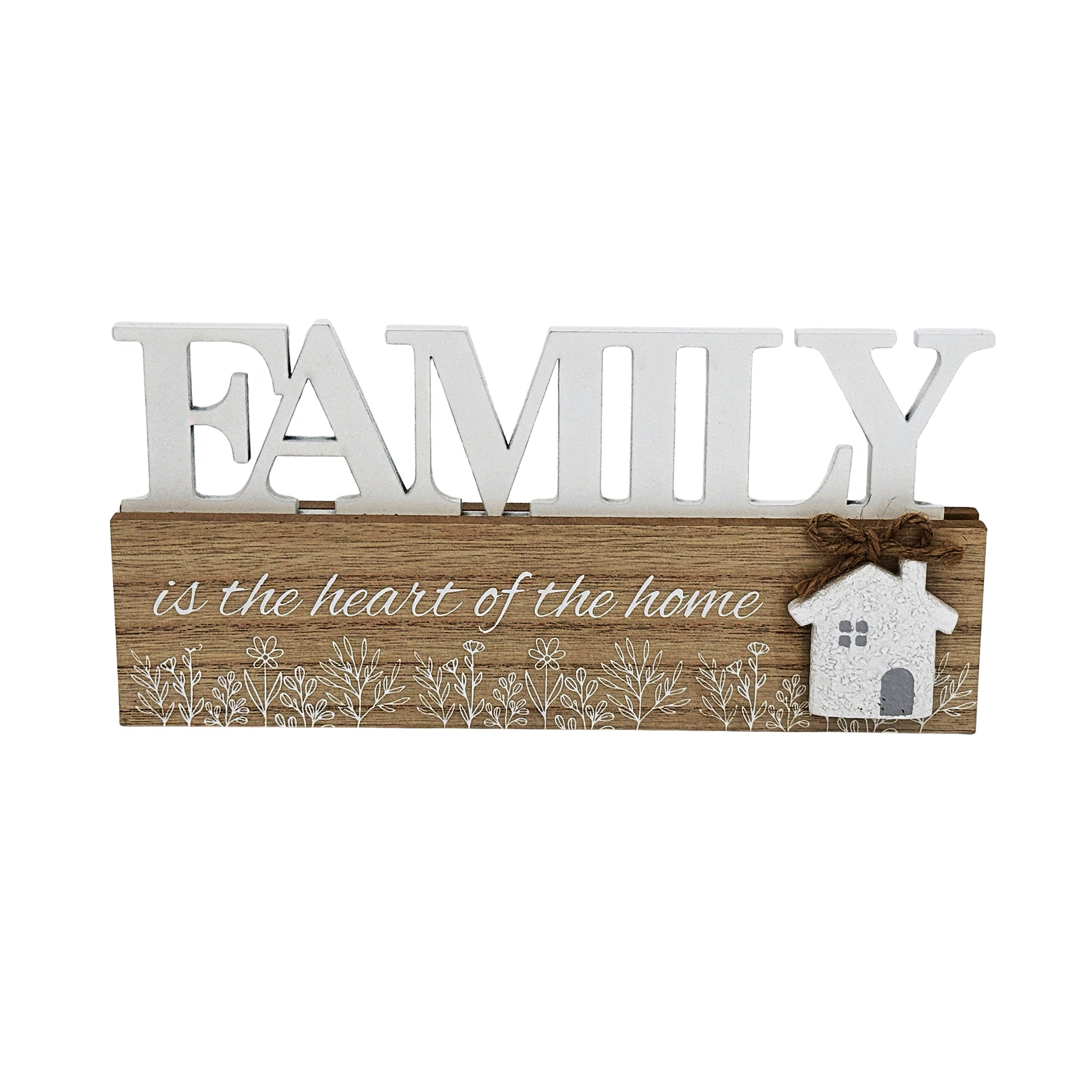 Square wooden decorative piece featuring the word "Family" and a mini house design, crafted with exquisite details, perfect for home decoration or as a thoughtful gift. 1
