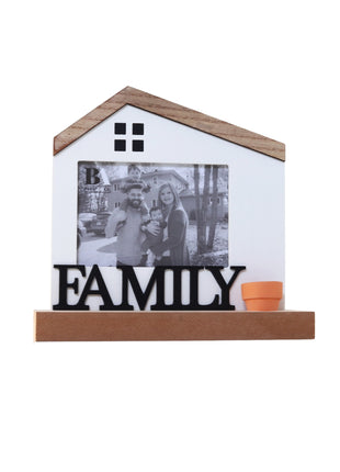 Wooden house-shaped photo frame with a rustic farmhouse design, perfect for displaying family photos and adding a charming touch to home decor. 3
