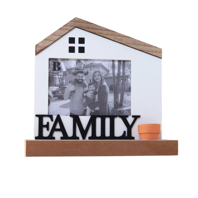 Wooden house-shaped photo frame with a rustic farmhouse design, perfect for displaying family photos and adding a charming touch to home decor. 3
