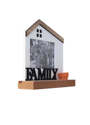 Wooden house-shaped photo frame with a rustic farmhouse design, perfect for displaying family photos and adding a charming touch to home decor. 4
