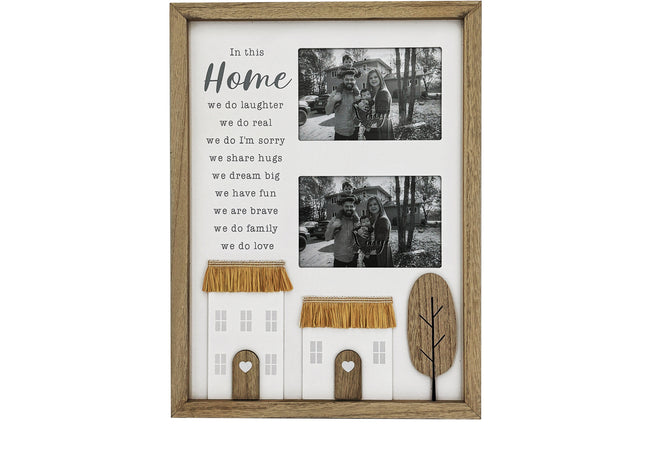 Wooden photo frame for two pictures, featuring the phrase "Home is My Happy Place" with rustic tree and house decorations, perfect for adding a cozy, countryside touch to your home decor. 1

