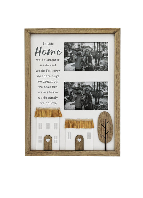 Wooden photo frame for two pictures, featuring the phrase "Home is My Happy Place" with rustic tree and house decorations, perfect for adding a cozy, countryside touch to your home decor. 1
