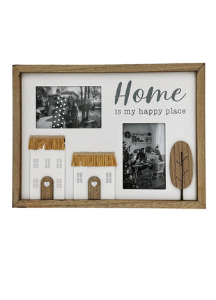 Wooden photo frame for two pictures, featuring the phrase "Home is My Happy Place" with rustic tree and house decorations, perfect for adding a cozy, countryside touch to your home decor. 2
