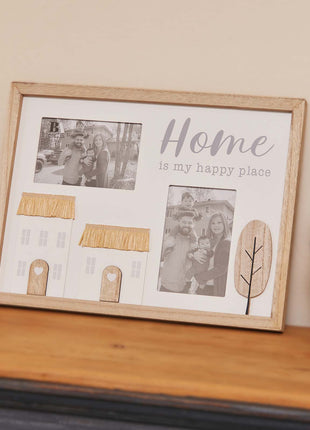Wooden photo frame for two pictures, featuring the phrase "Home is My Happy Place" with rustic tree and house decorations, perfect for adding a cozy, countryside touch to your home decor. 3
