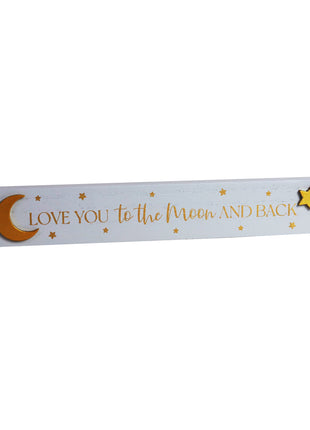 Adorable wooden tabletop decor, room decor, ornament with moon and star accents, featuring the heartwarming phrase 'Love You to the Moon and Back.' Ideal for decorating kids' rooms, nurseries, or as a thoughtful gift for loved ones. 1
