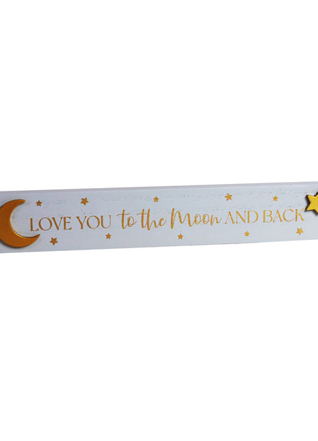Adorable wooden tabletop decor, room decor, ornament with moon and star accents, featuring the heartwarming phrase 'Love You to the Moon and Back.' Ideal for decorating kids' rooms, nurseries, or as a thoughtful gift for loved ones. 1
