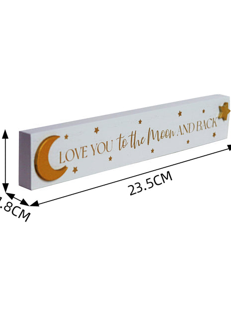 Adorable wooden tabletop decor, room decor, ornament with moon and star accents, featuring the heartwarming phrase 'Love You to the Moon and Back.' Ideal for decorating kids' rooms, nurseries, or as a thoughtful gift for loved ones. 2
